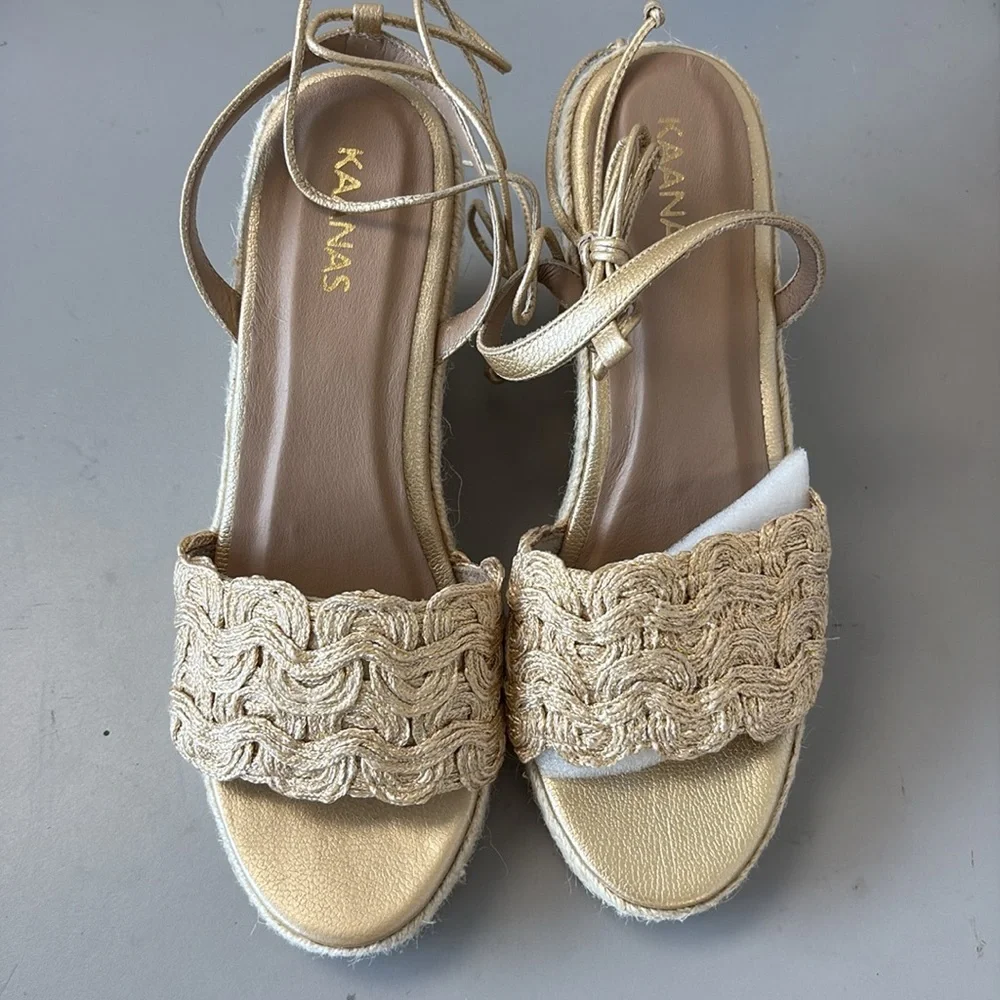 Kaanas Eve Cream and Gold Espadrille Wedges